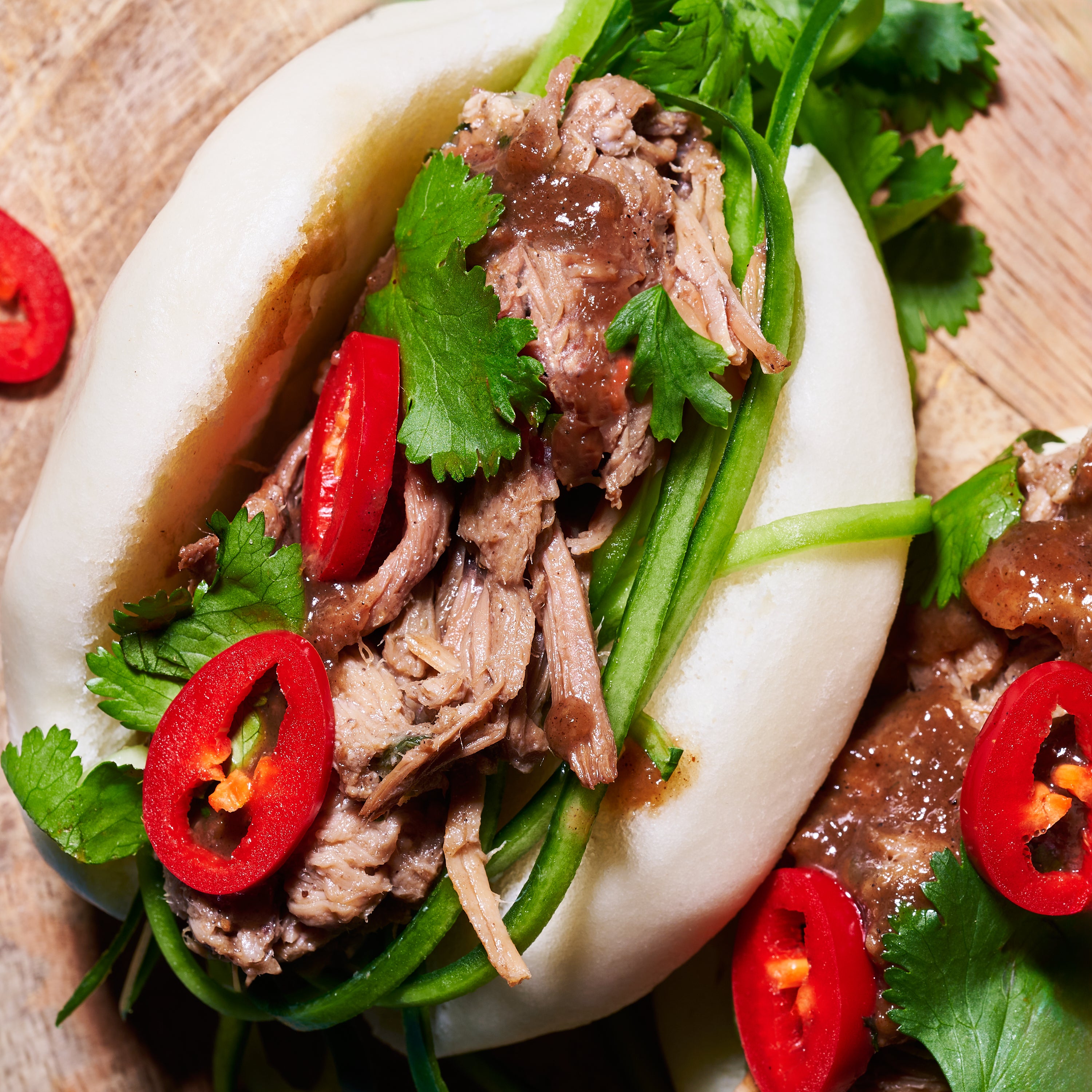 Bao buns with slow-cooked hoisin pork