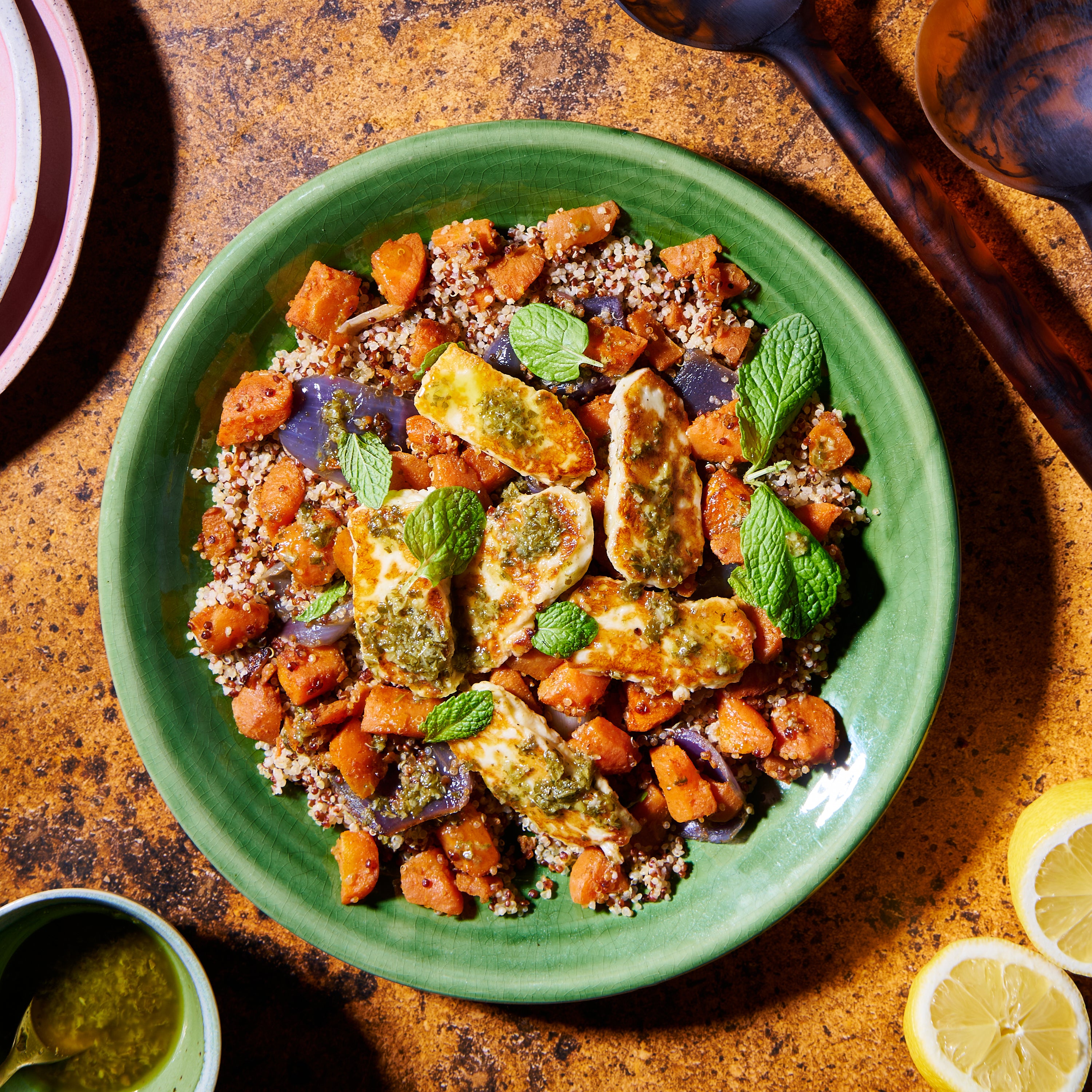 Warm roast carrot, quinoa and haloumi salad