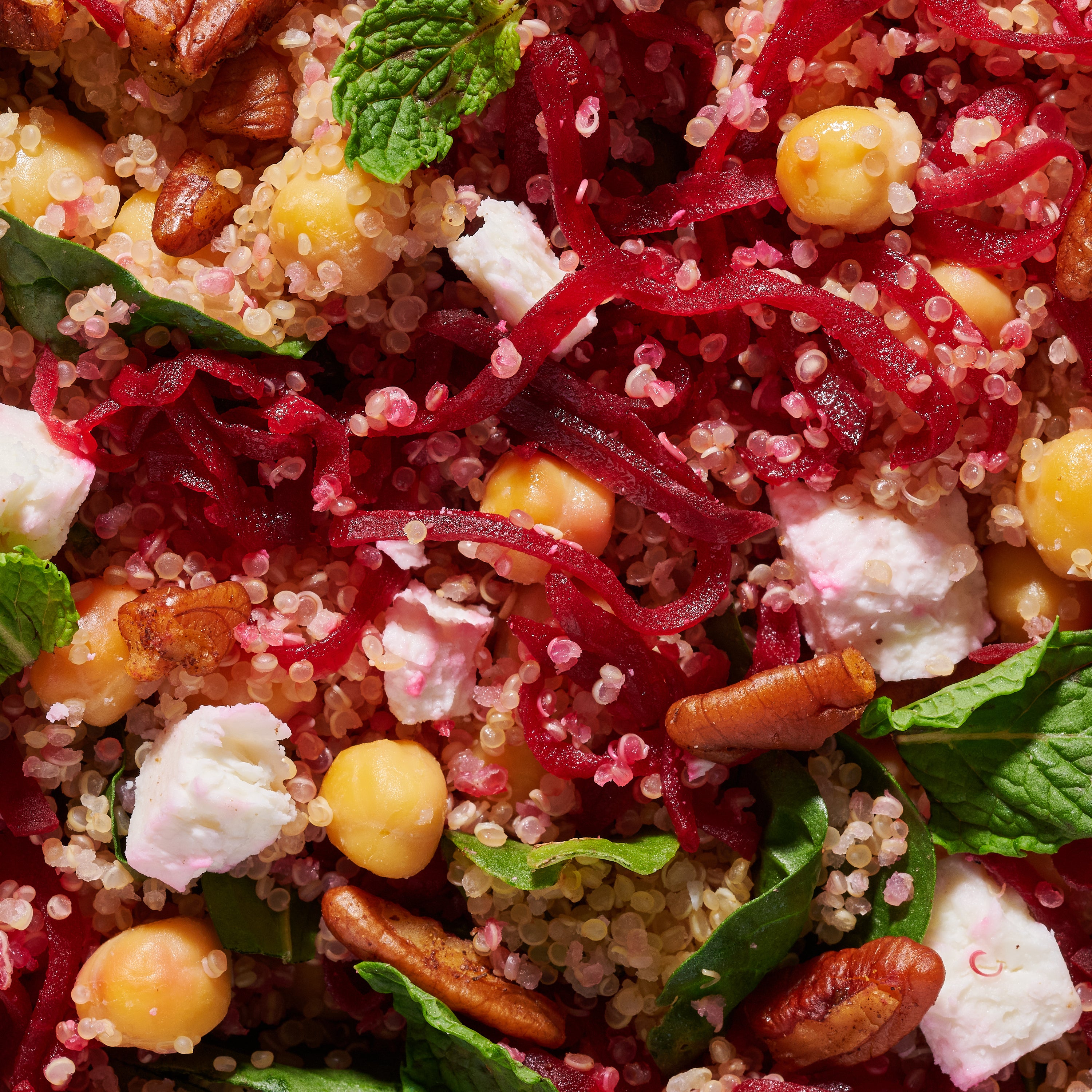 Quinoa and pickled beetroot salad with spiced pecans