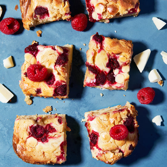 Bake-at-home white chocolate and raspberry blondie