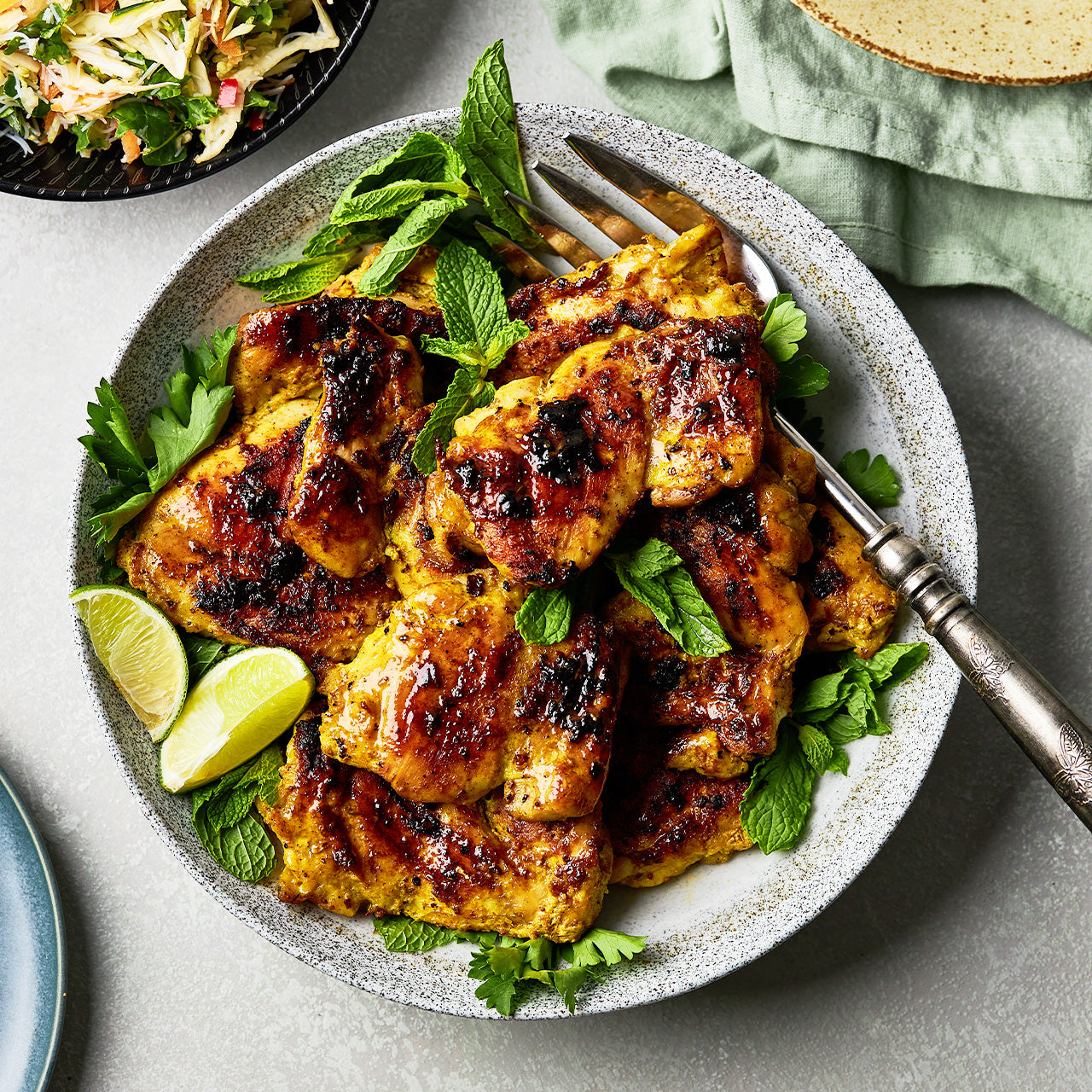 Turmeric chicken thighs with green chilli sauce