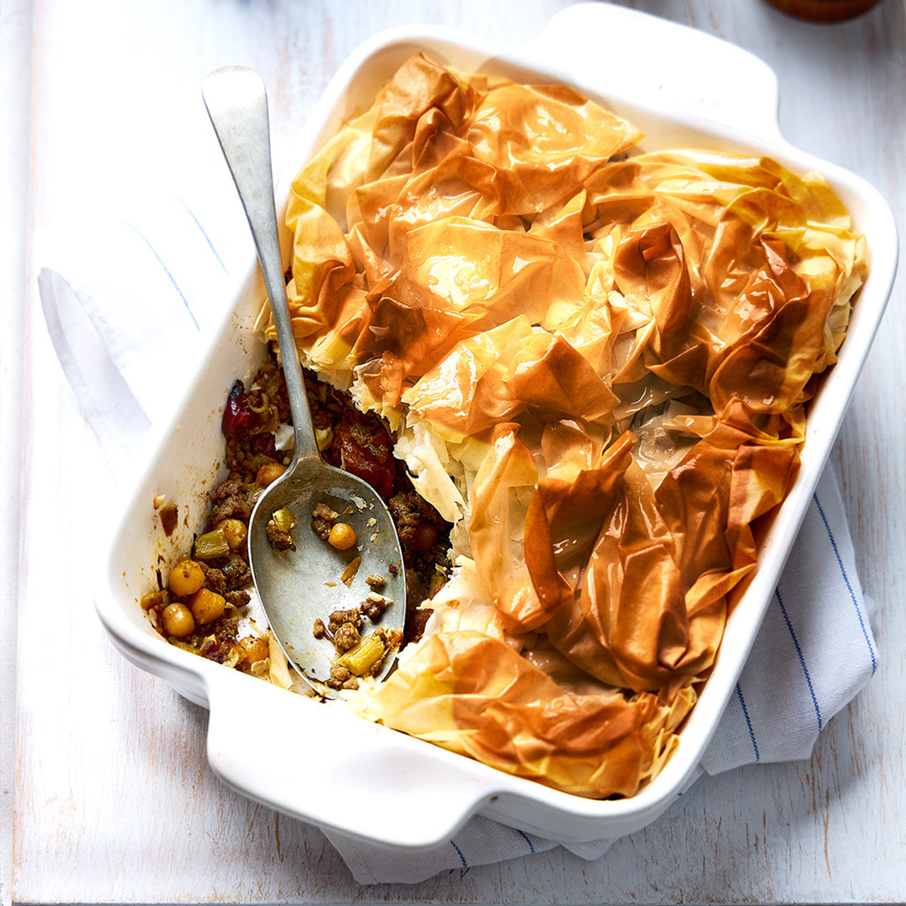 Moroccan lamb, fetta and sweet potato filo pie