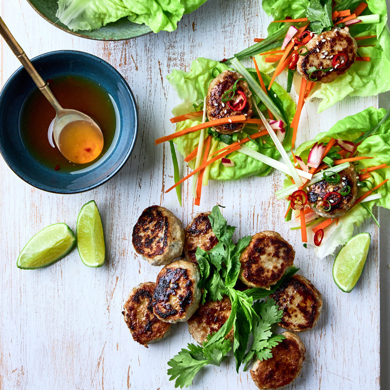 Vietnamese lemongrass pork patties with Nuoc cham